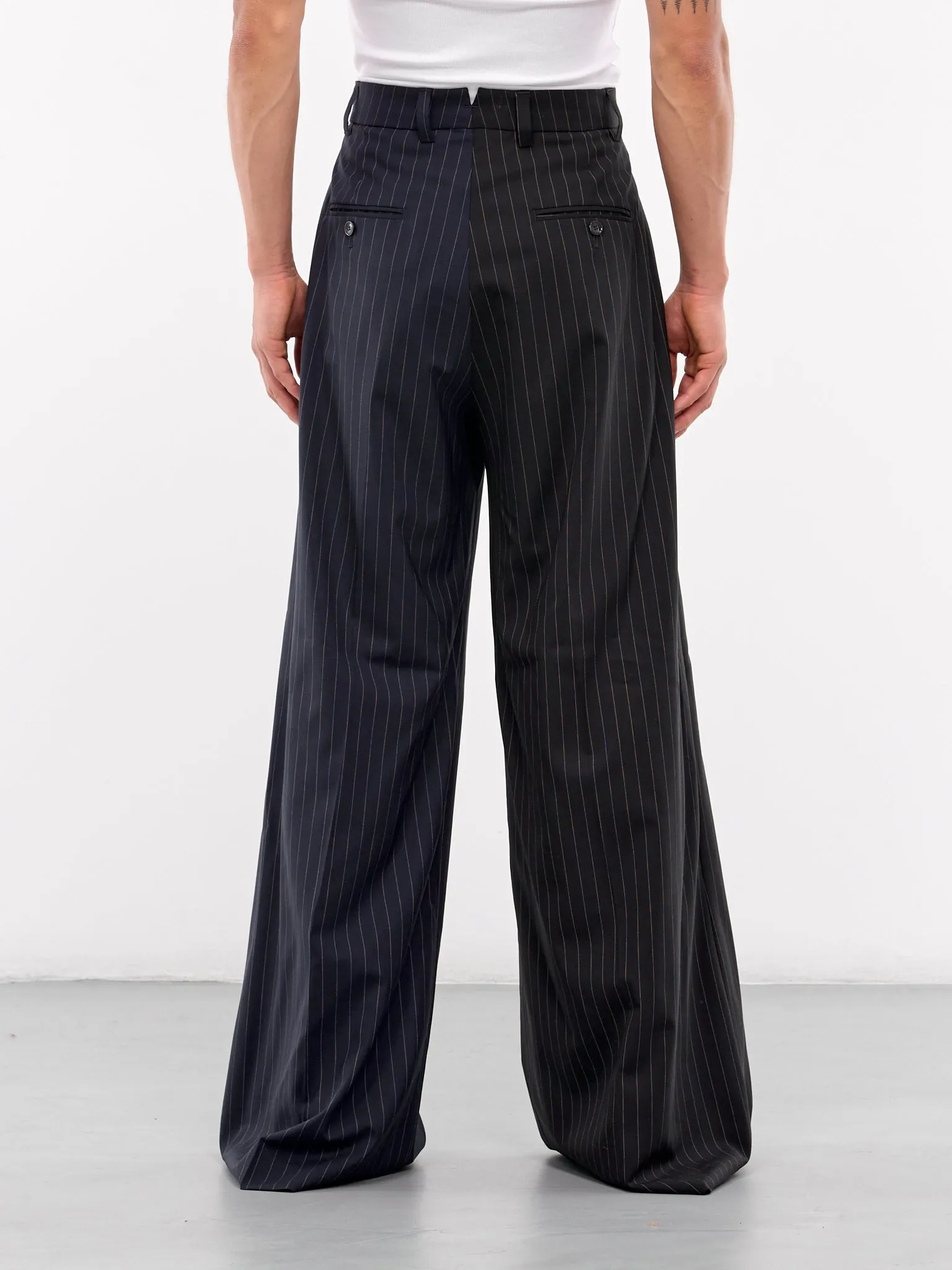 Split Deconstructed Pinstripe Pants (UA65PA706N-BLACK-NAVY-PINSTRIP)