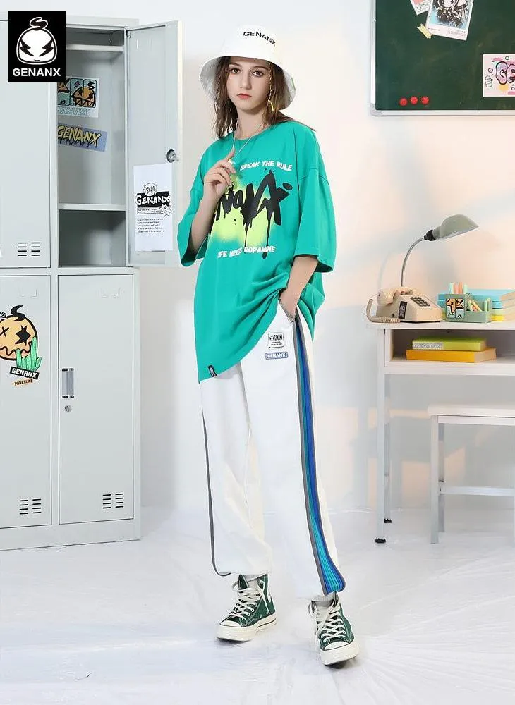 Sports Style Contrast Color Vertical Striped Pants