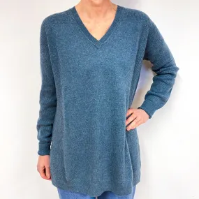Spruce Green Slouchy Longline Cashmere V-Neck Jumper Medium