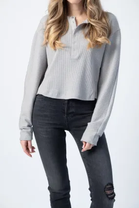 Stark Waffle Knit Henley in Smoke