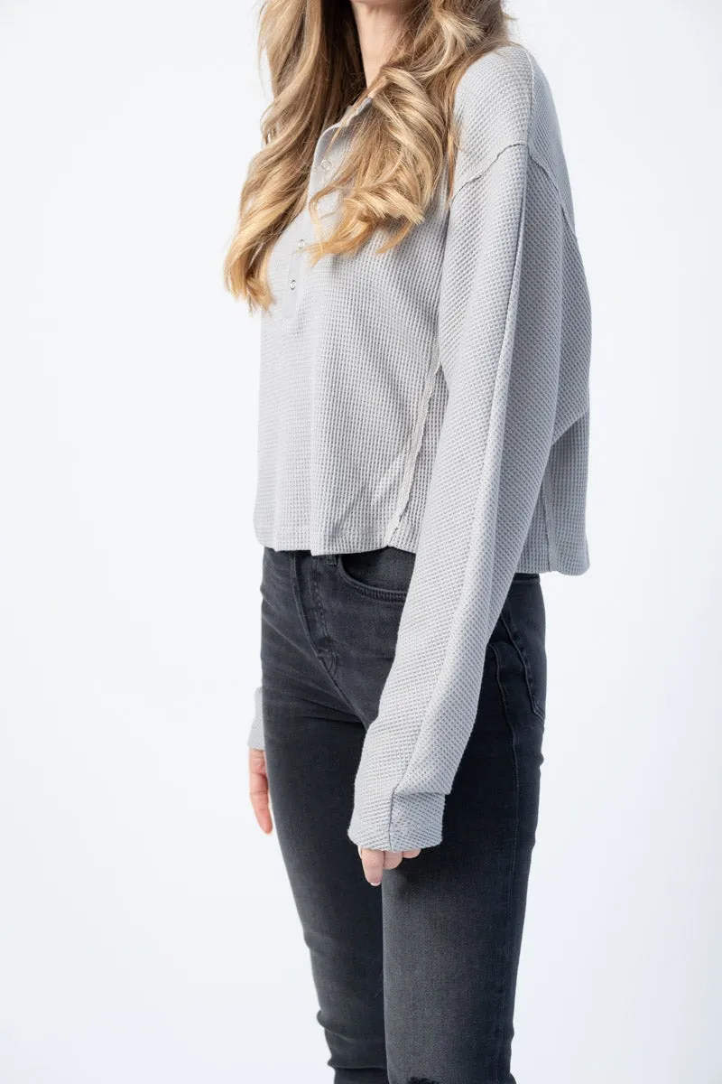 Stark Waffle Knit Henley in Smoke