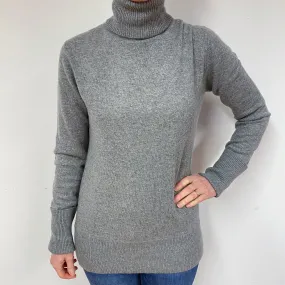 Steel Grey Longline Cashmere Polo Neck Jumper Medium