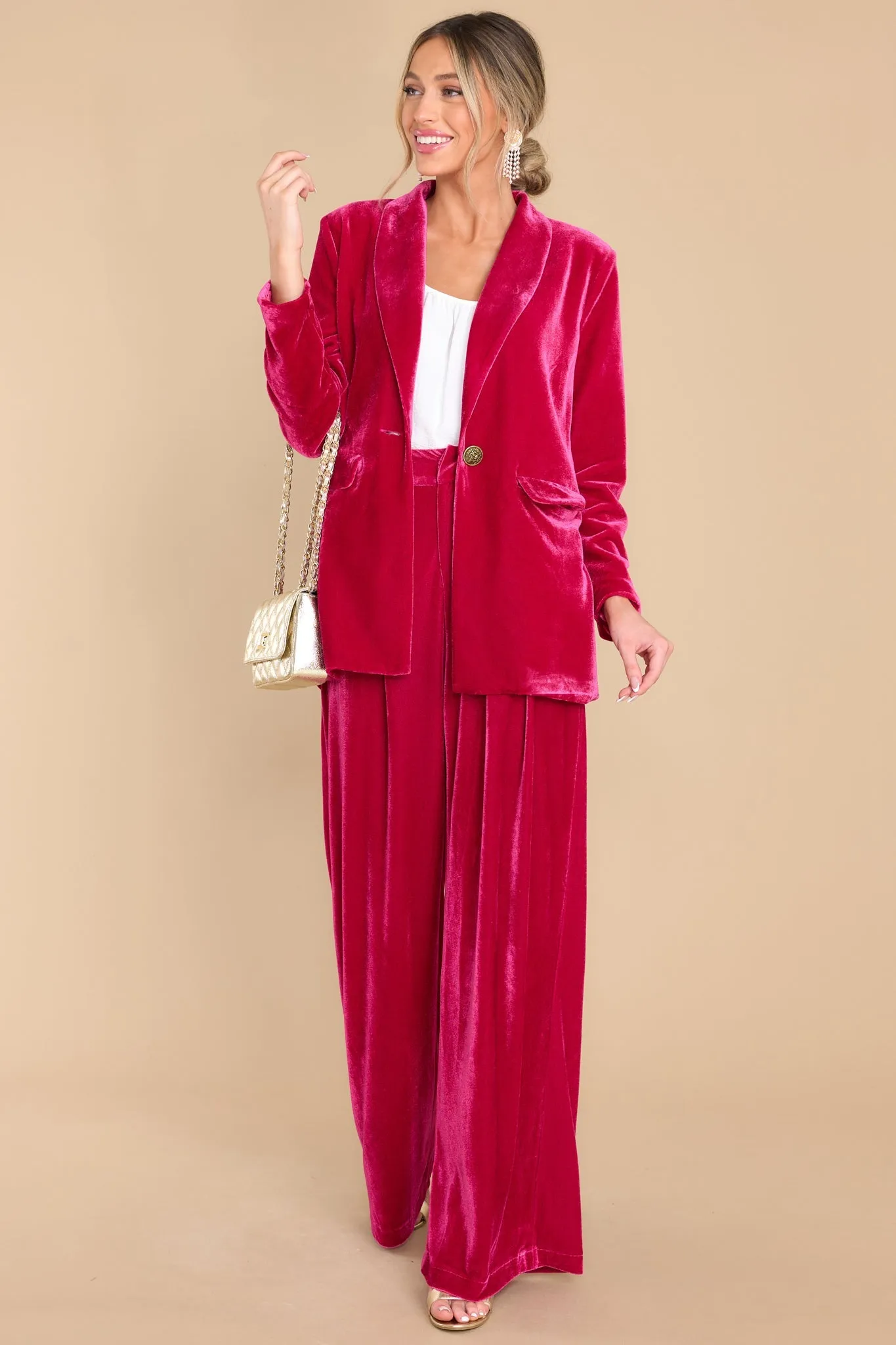 Still Bejeweled Hot Pink Velvet Pants