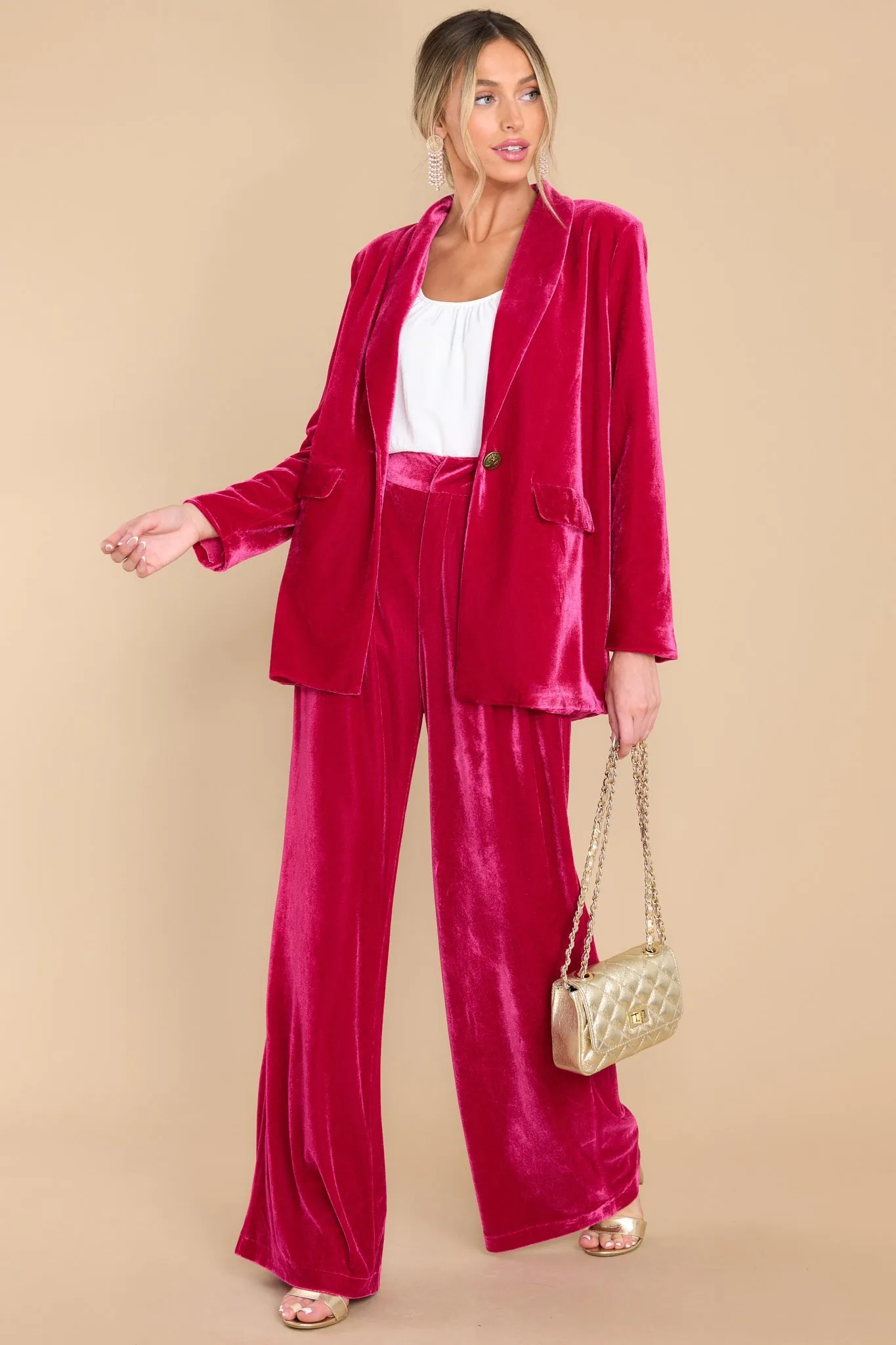Still Bejeweled Hot Pink Velvet Pants