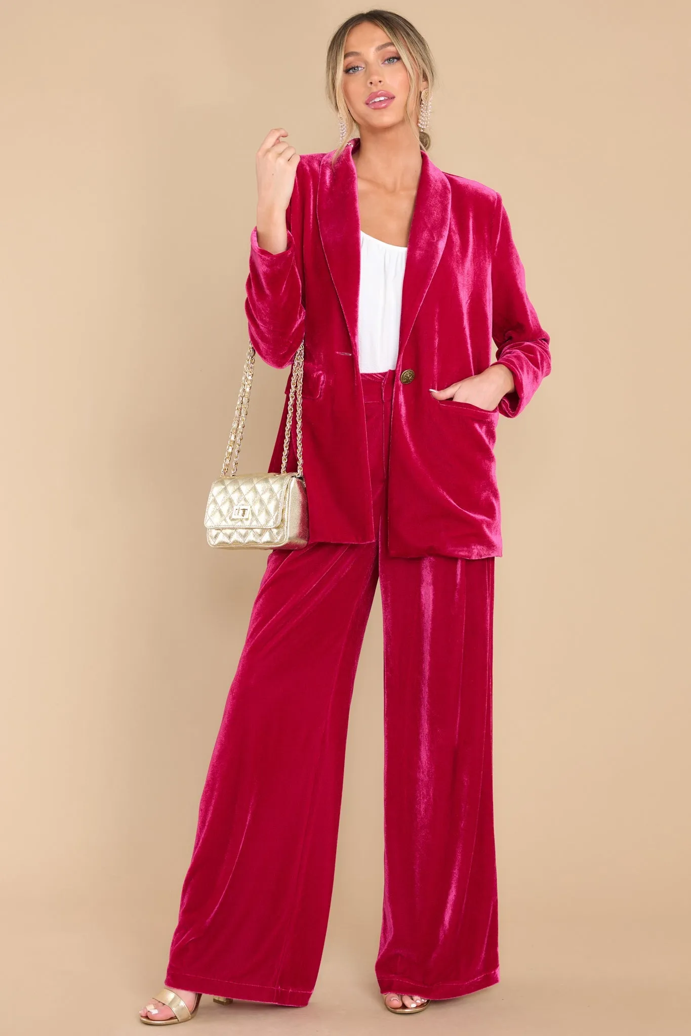 Still Bejeweled Hot Pink Velvet Pants