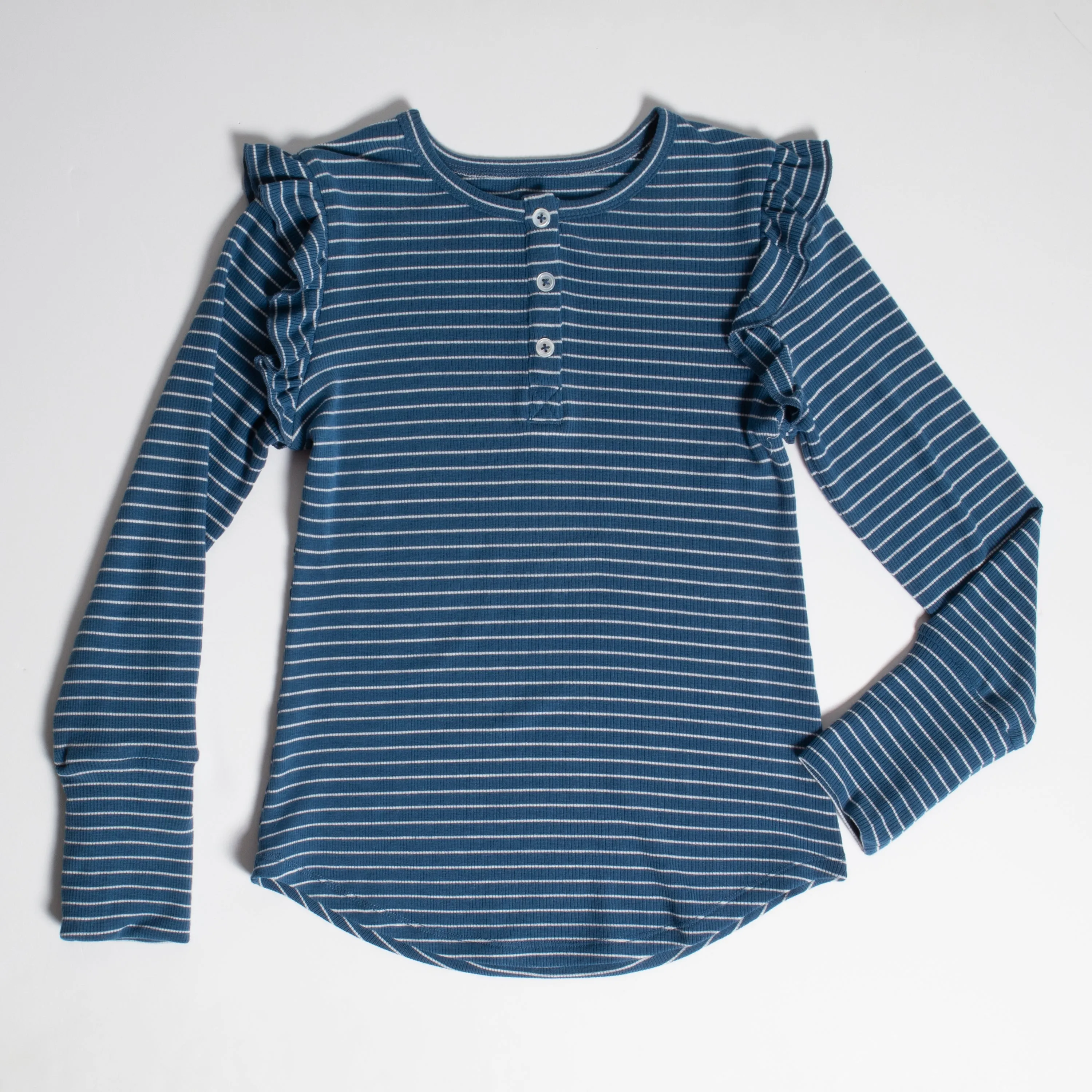 Stripe Ruffle Sleeve Henley