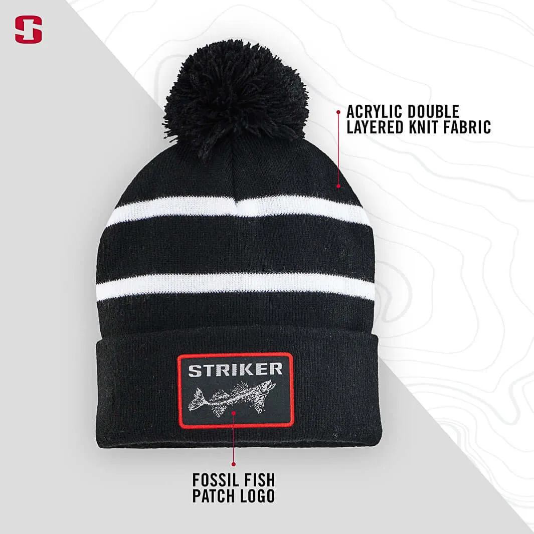 Striped Pom Hat - Black
