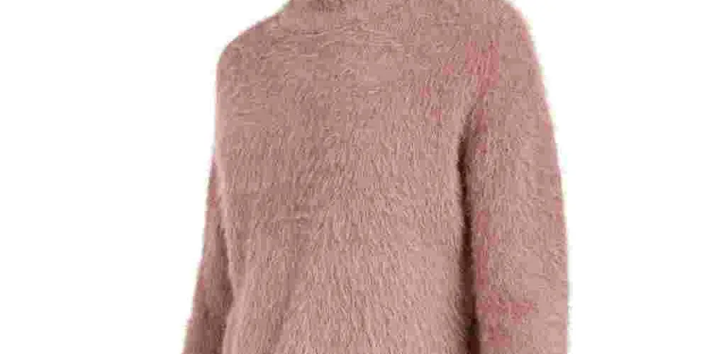 Sun  Moon Women's Fuzzy Finish Long Sleeve Mock T-Shirt Sweater Pink Size Large