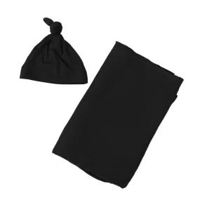 Swaddle Blanket & Baby Hat - Black
