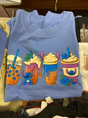 T Shirt Boxercraft Brand Periwinkle Long Sleeved with Stitch Drinks Design