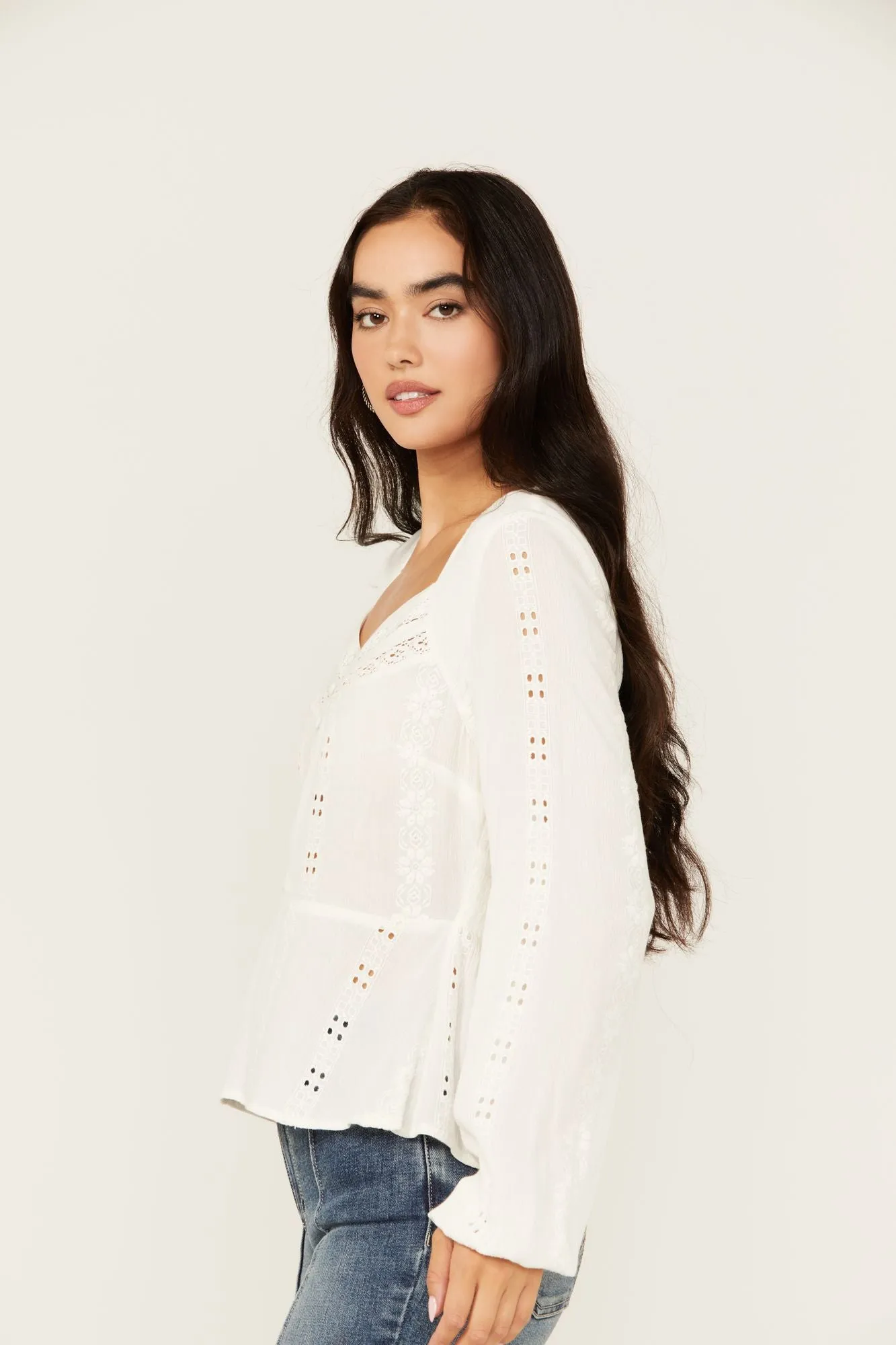 Teel Eyelet Keyhole Blouse