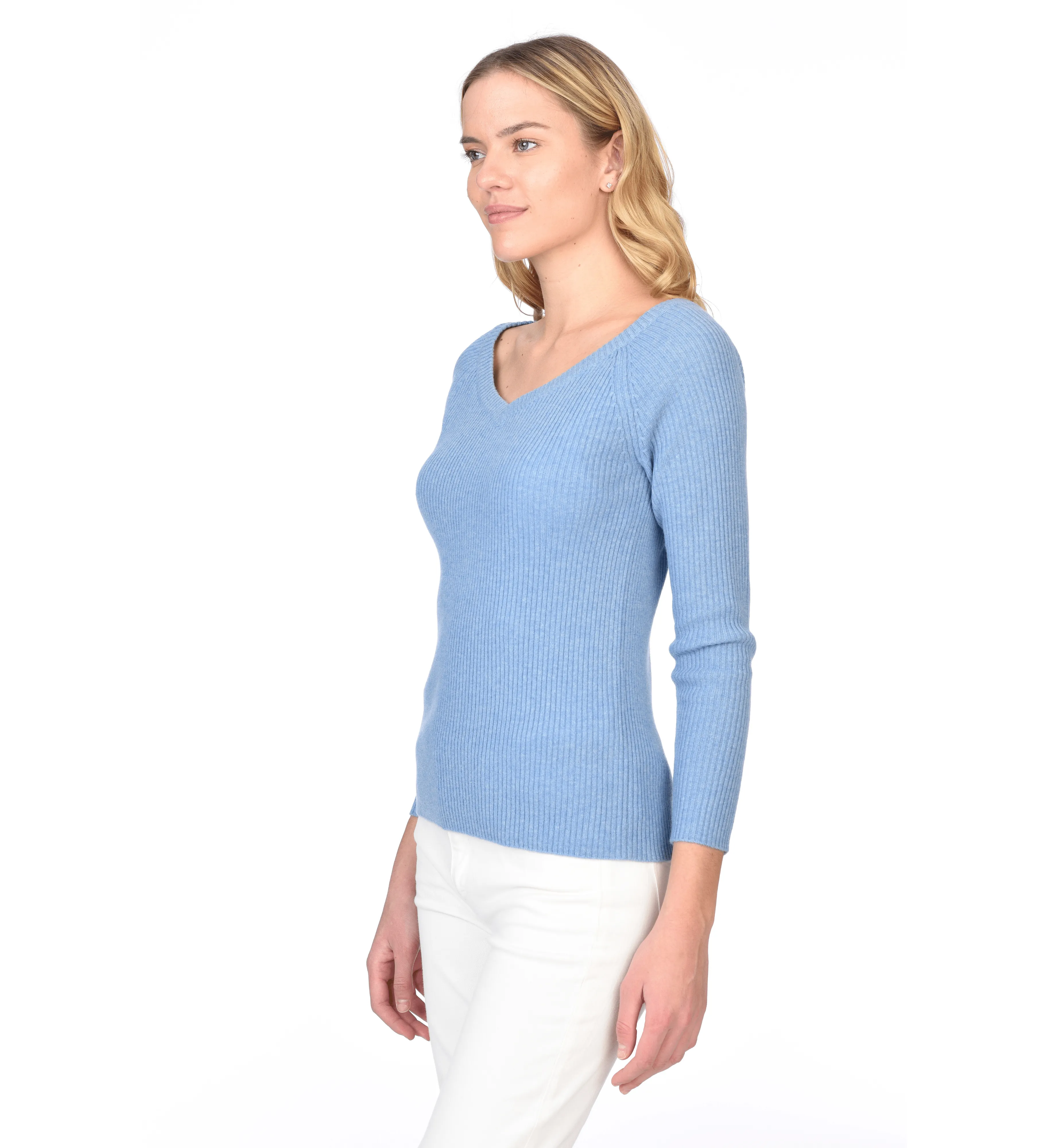 The Ribbed Subtle V-Neck Cashmere Sweater