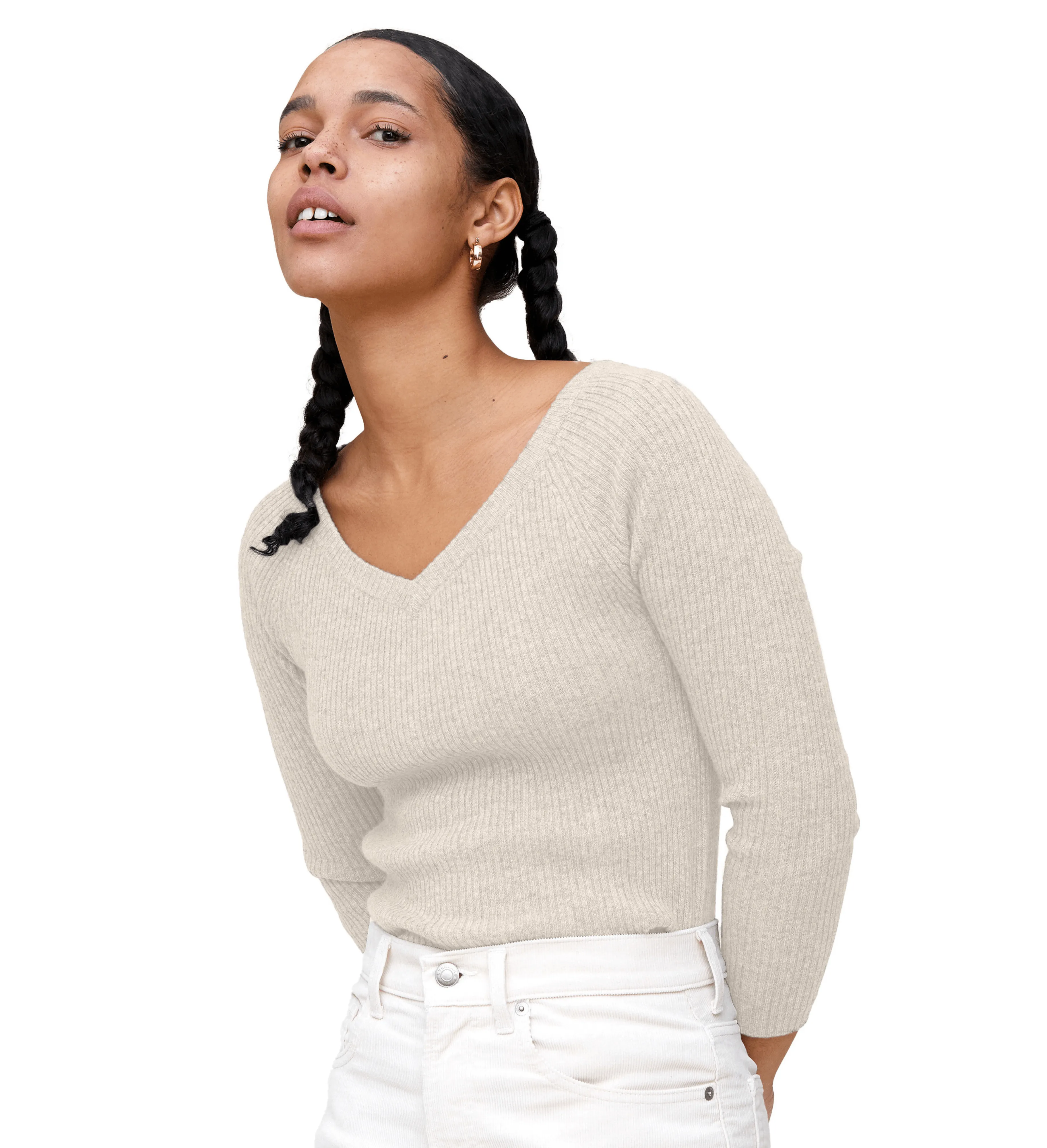 The Ribbed Subtle V-Neck Cashmere Sweater