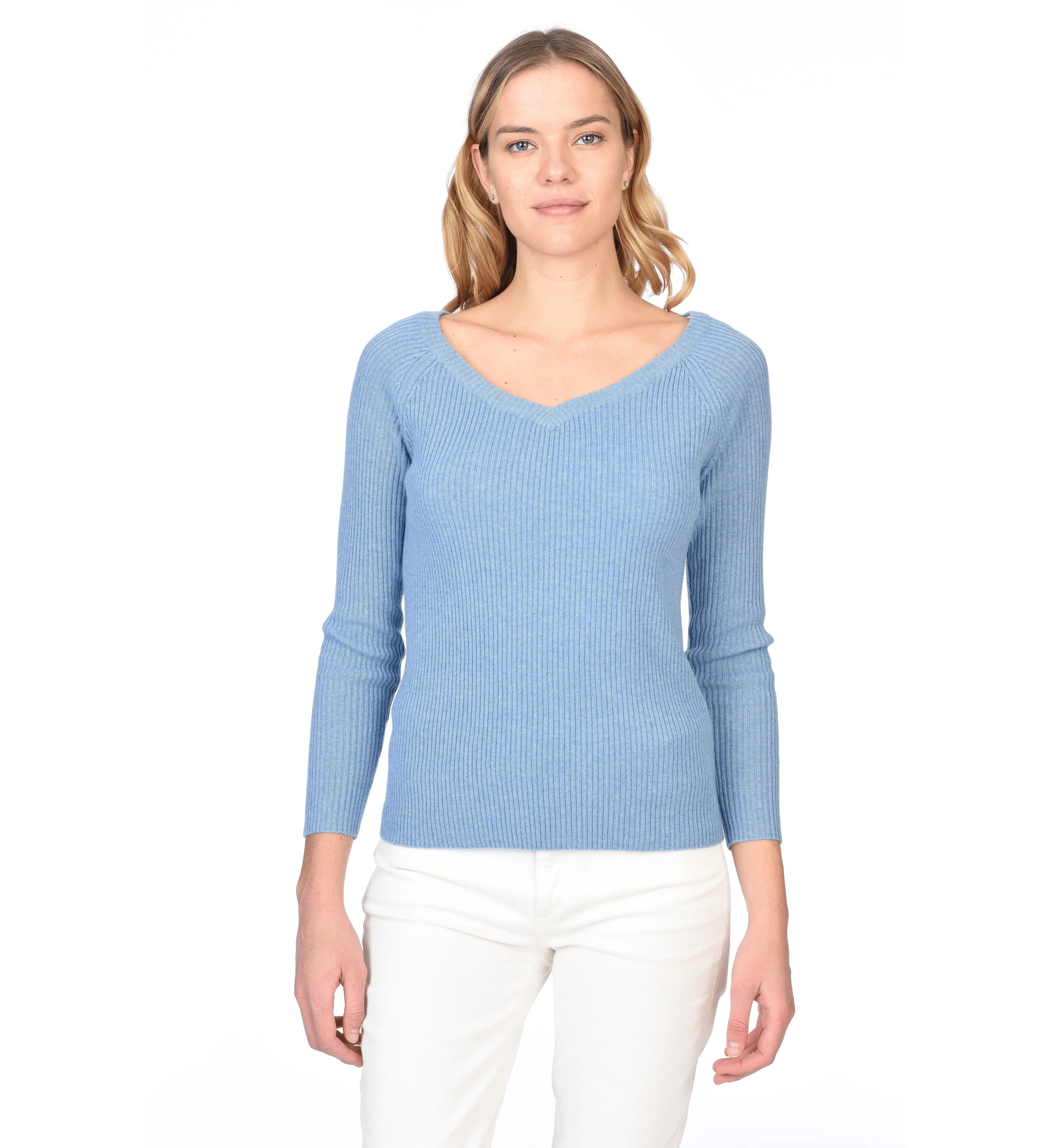 The Ribbed Subtle V-Neck Cashmere Sweater