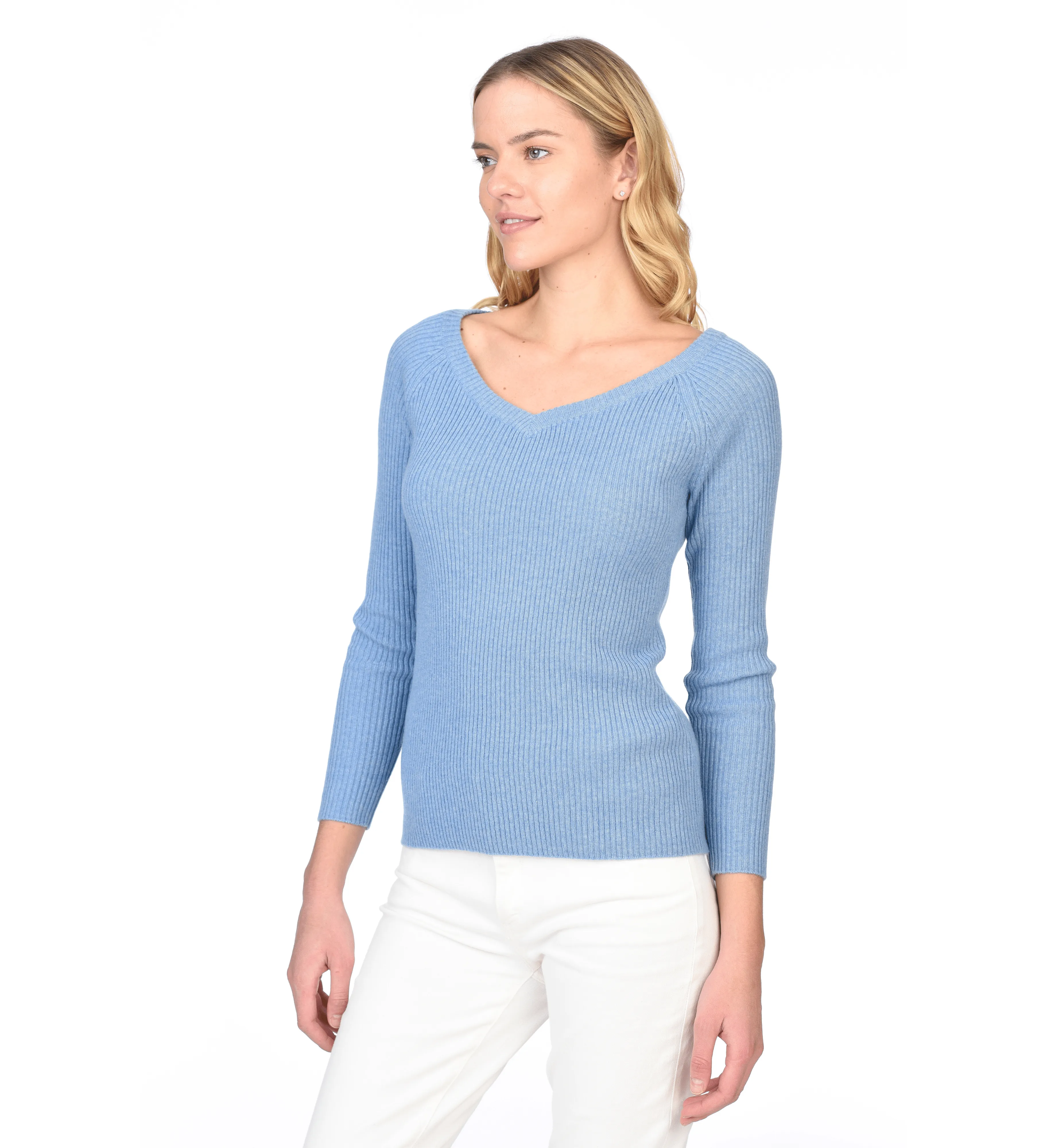 The Ribbed Subtle V-Neck Cashmere Sweater