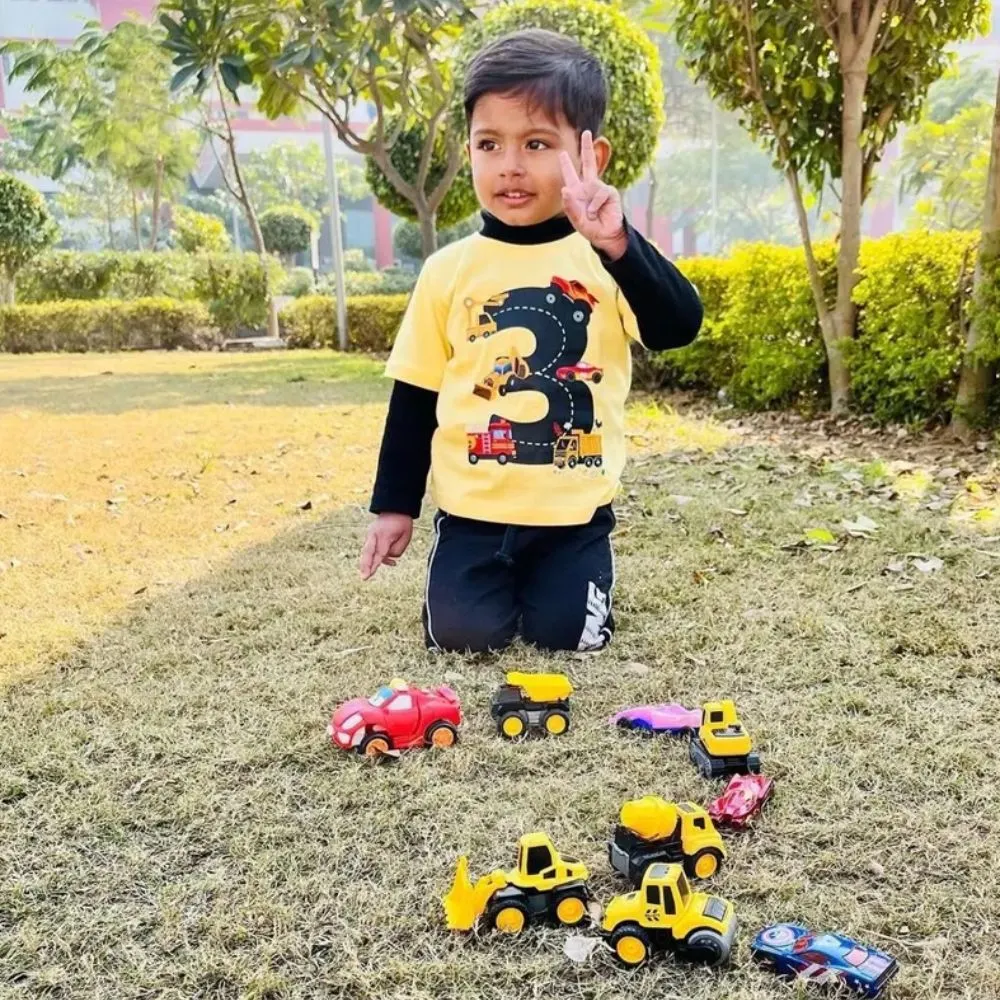 Third Birthday T-Shirt for Kids | Construction Crew & Fire Truck