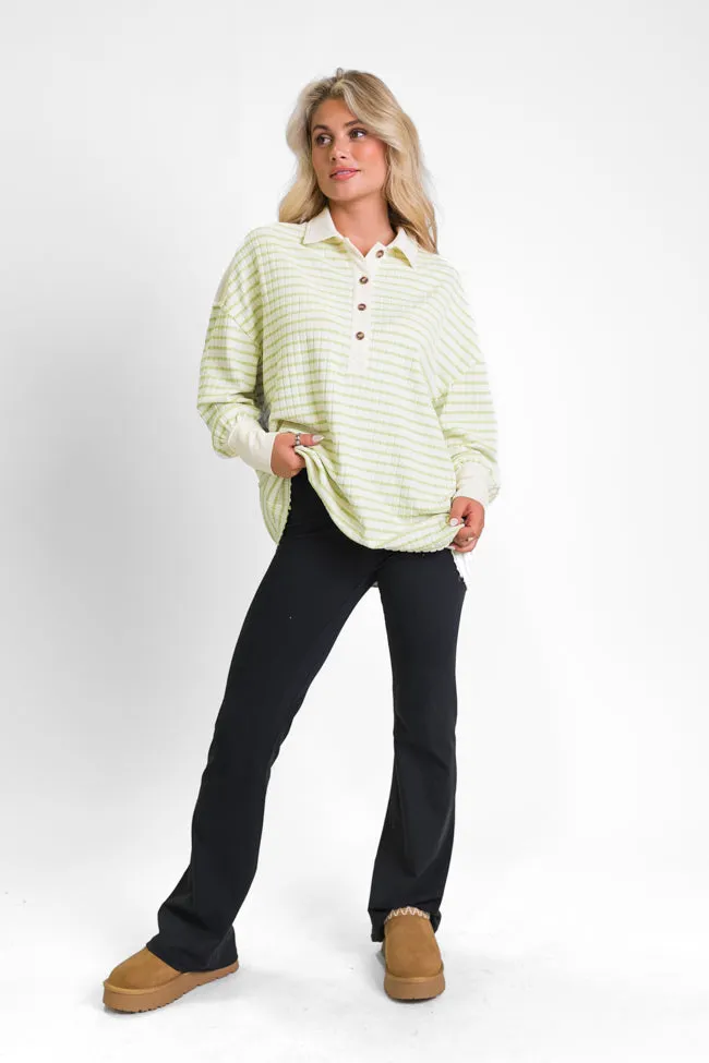 This Is The Life Lime Striped Collared Henley Oversized Knit Top