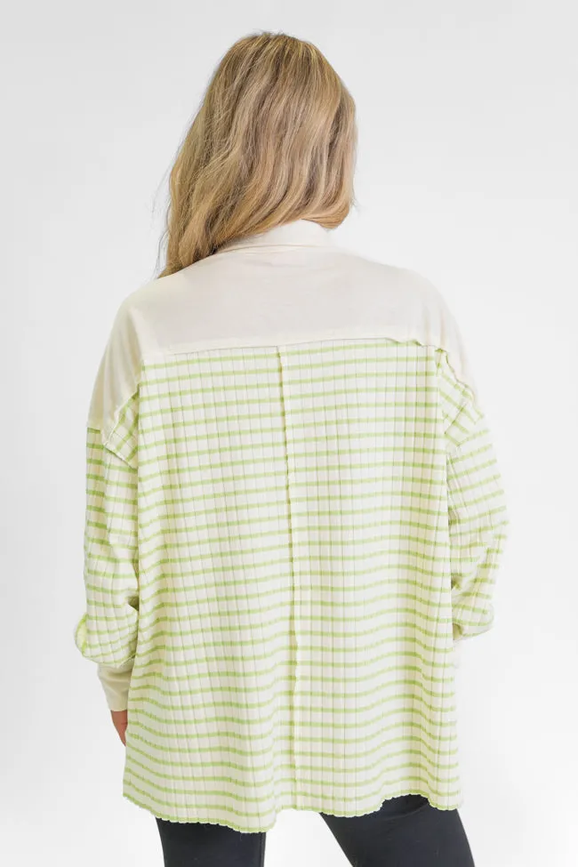 This Is The Life Lime Striped Collared Henley Oversized Knit Top