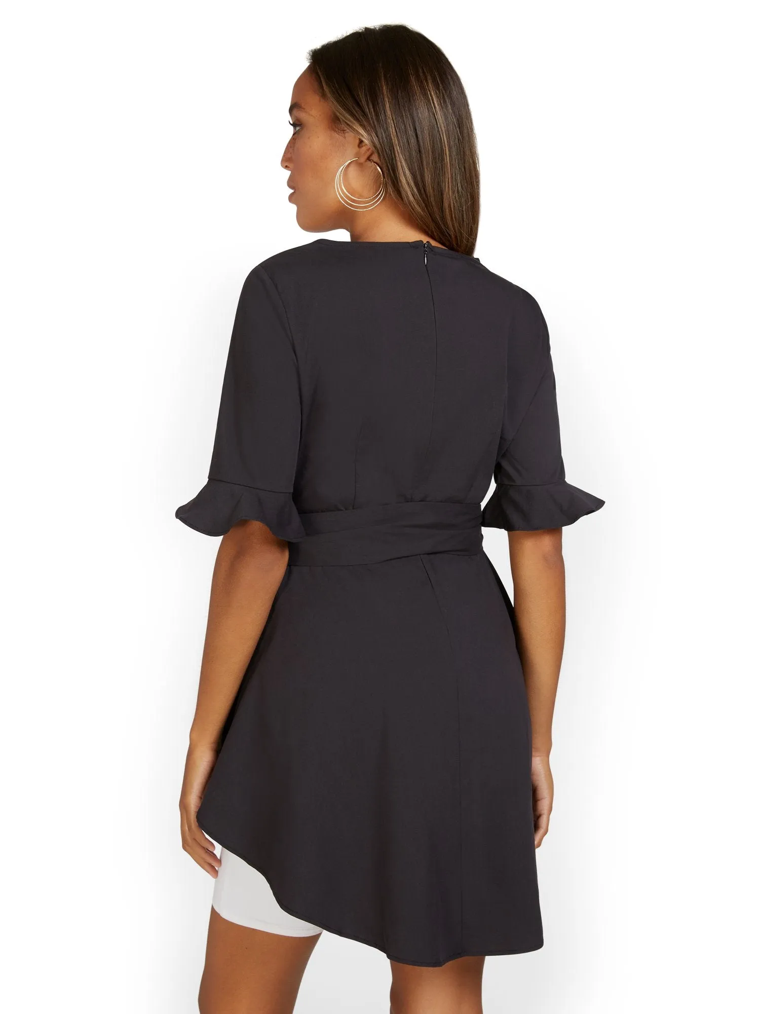 Tie-Waist High-Low Poplin Top