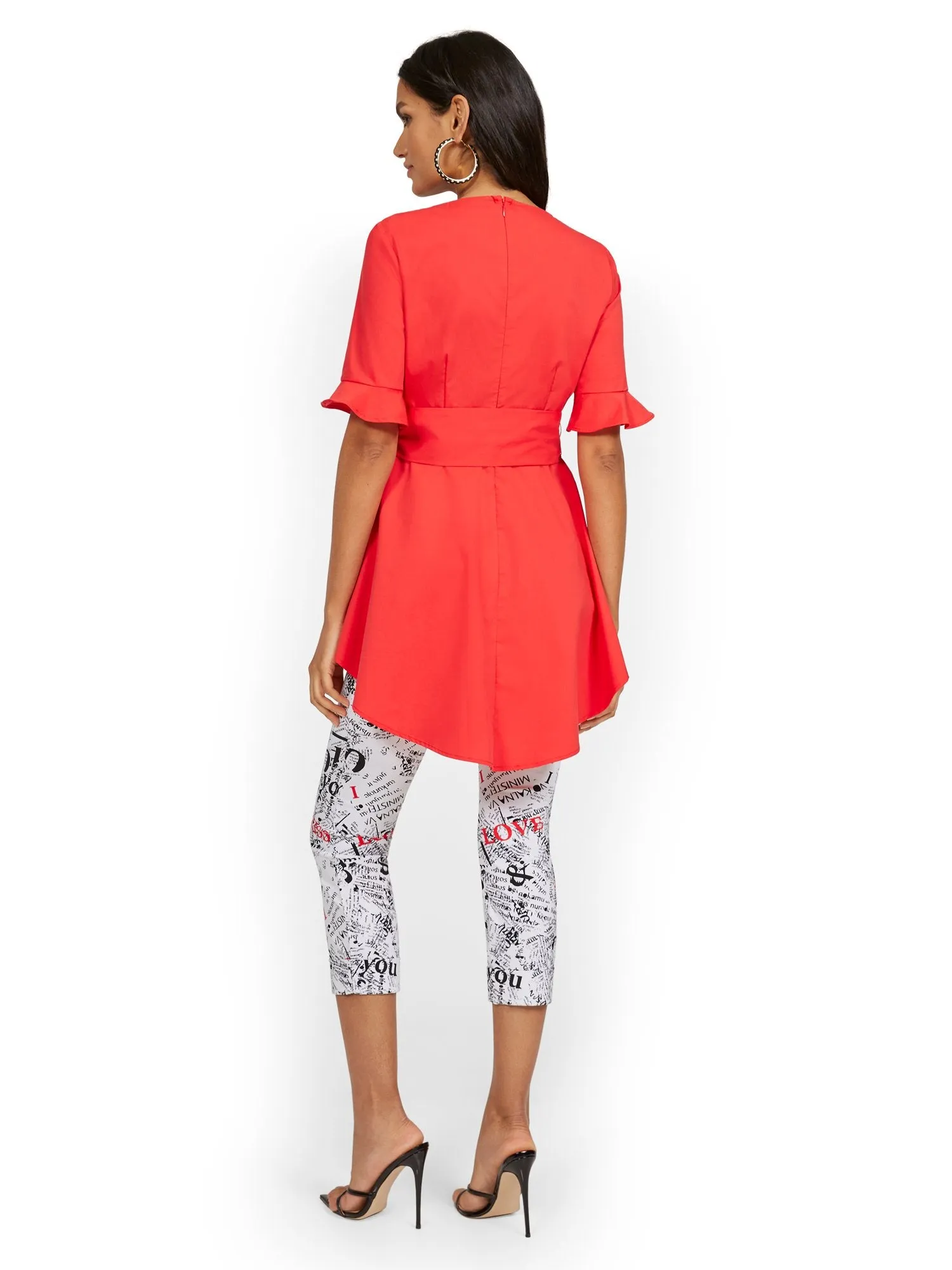 Tie-Waist High-Low Poplin Top