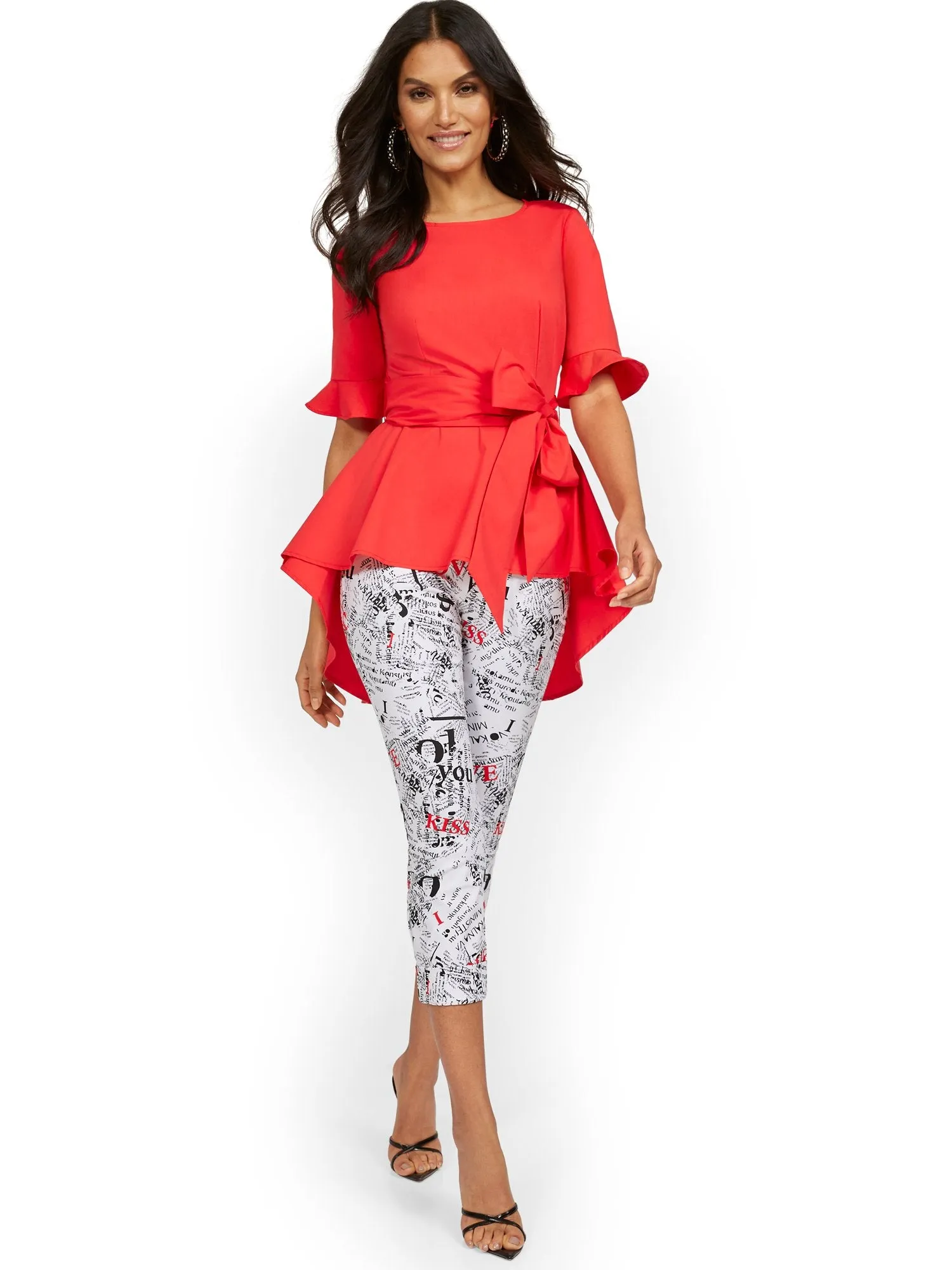 Tie-Waist High-Low Poplin Top