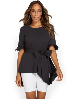 Tie-Waist High-Low Poplin Top