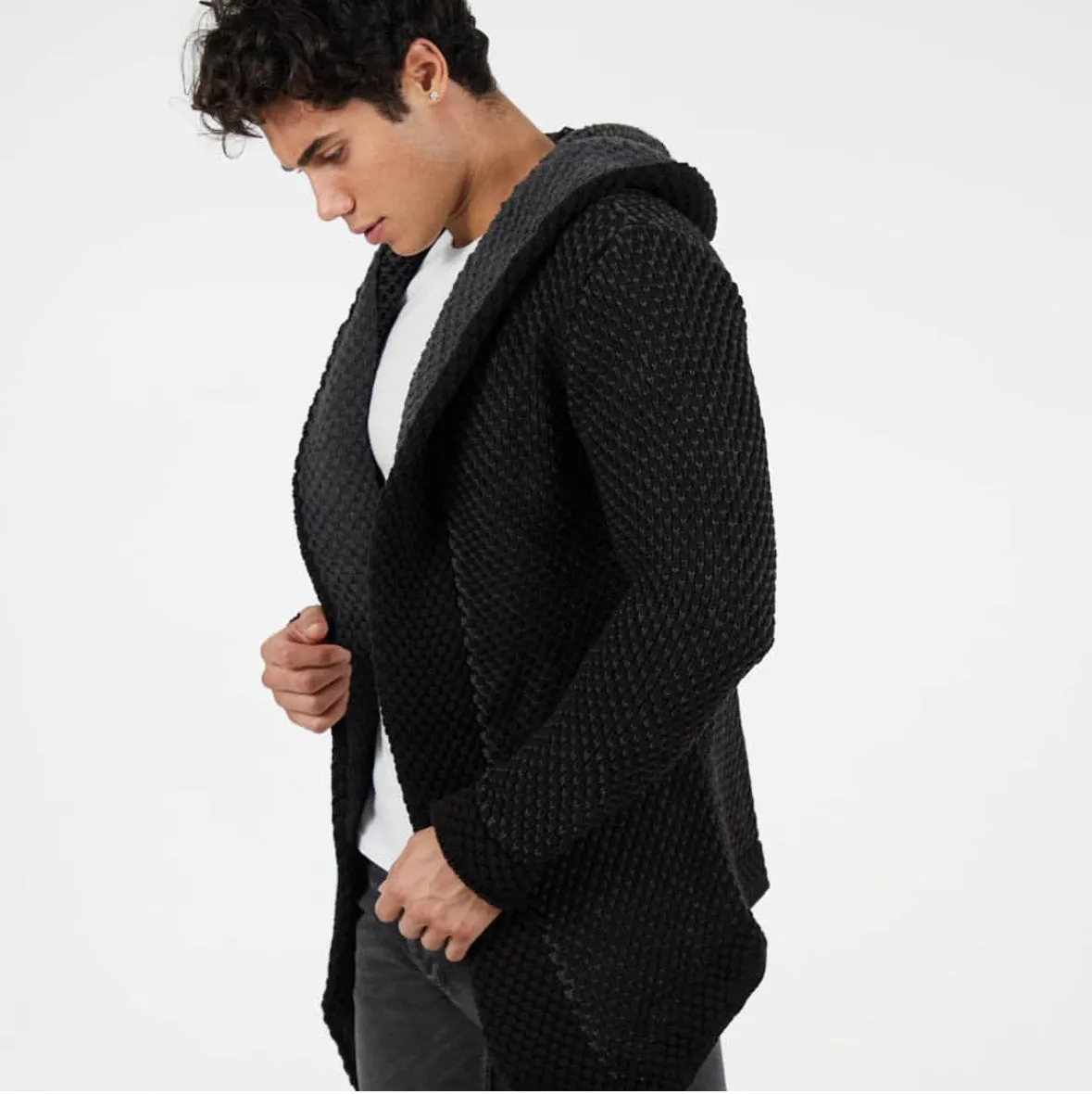 [Tommy] Black with Grey Men's Overlap Sweater Cardigan
