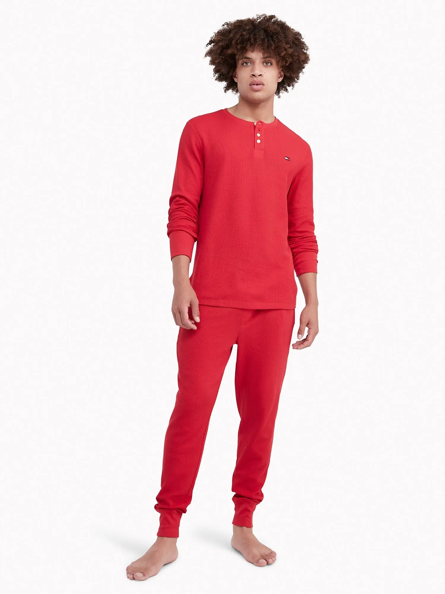 Tommy Hilfiger Mens Thermal Sleep Long Sleeve Henley Neck Red 09T4076 600