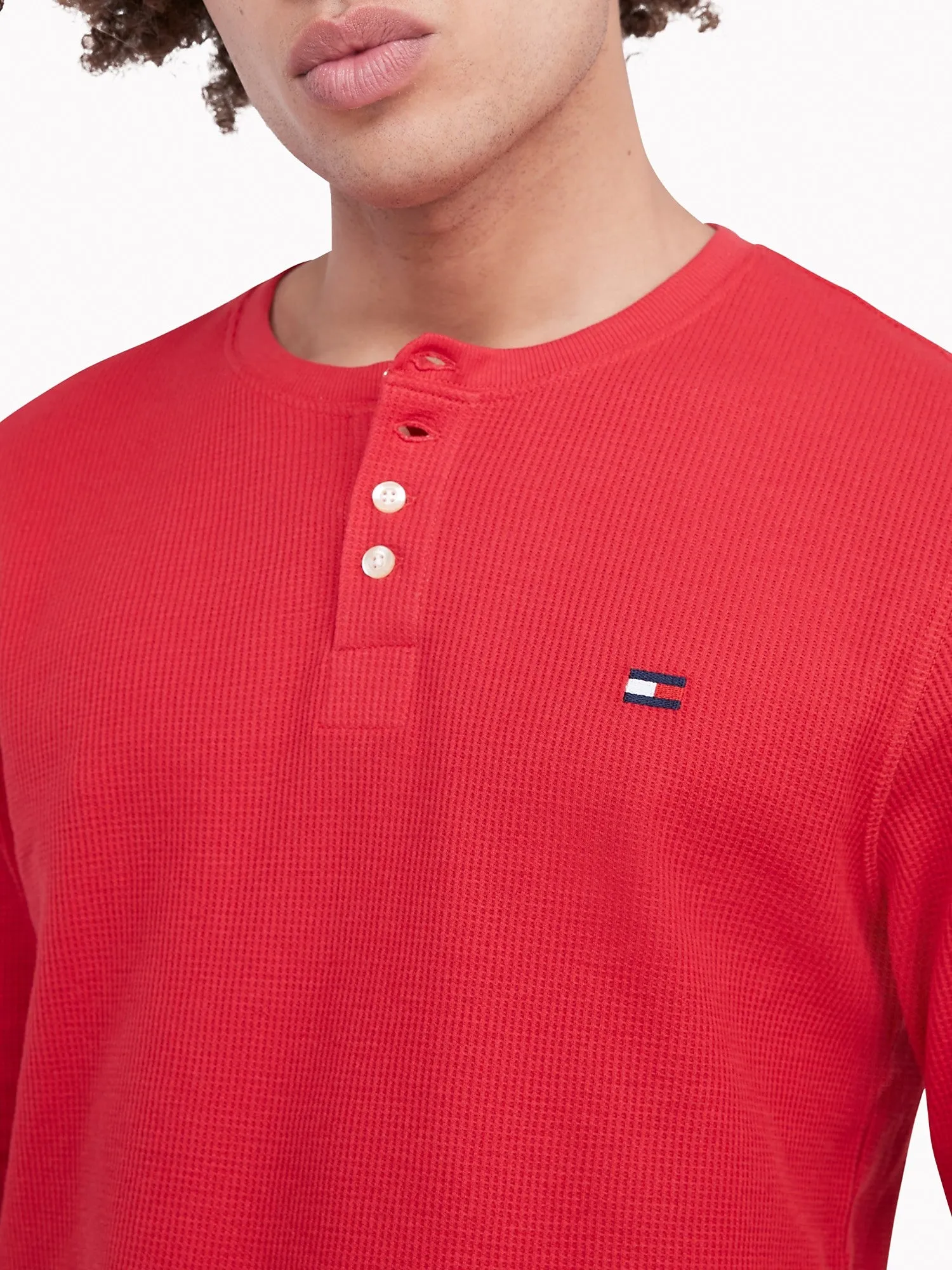 Tommy Hilfiger Mens Thermal Sleep Long Sleeve Henley Neck Red 09T4076 600