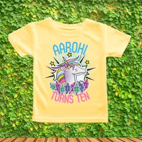 Unicorn Theme Customized T-Shirt for 10th Birthday | Tenth Birthday