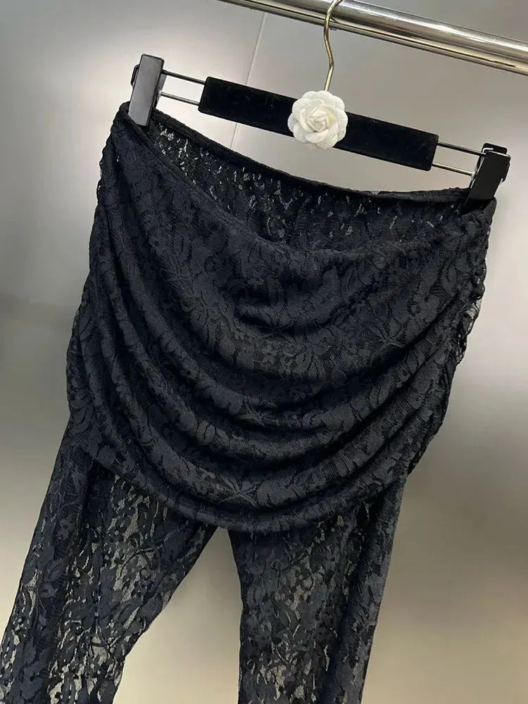 V-neck Long Sleeve Lace Bodysuit High Waist Pants 2pc set