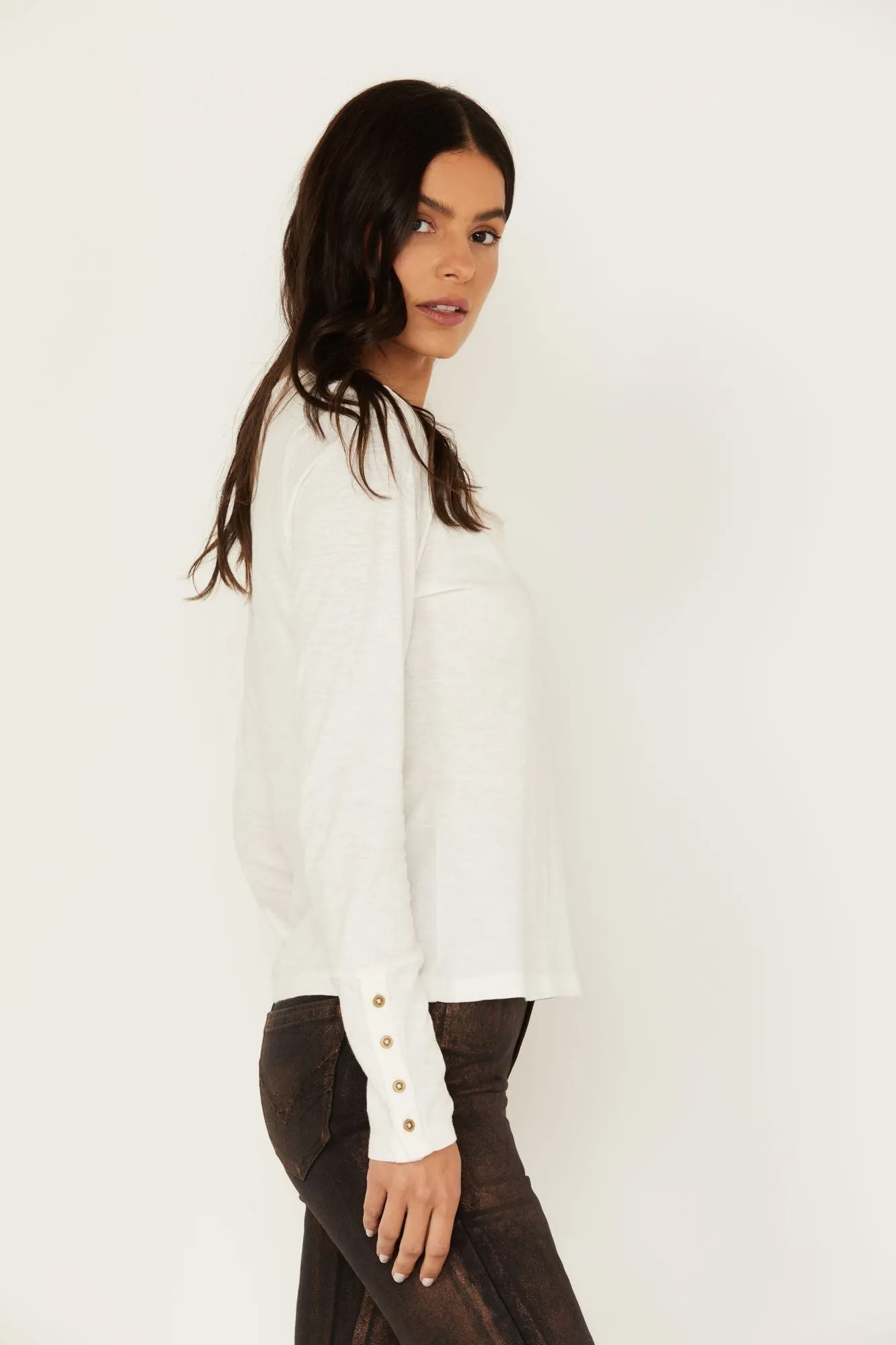 Velvet Trim Henley Top