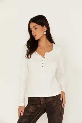 Velvet Trim Henley Top