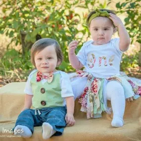 vintage cake smash twins,shabby chic twins outfit,boy/girl twins birthday outfit, vintage rag tutu,twins first birthday,