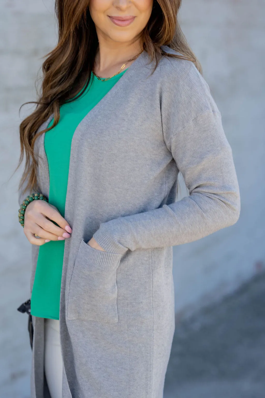 Waffled Two Pocket Tunic Cardigan