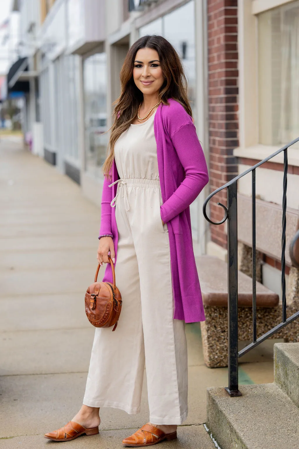 Waffled Two Pocket Tunic Cardigan