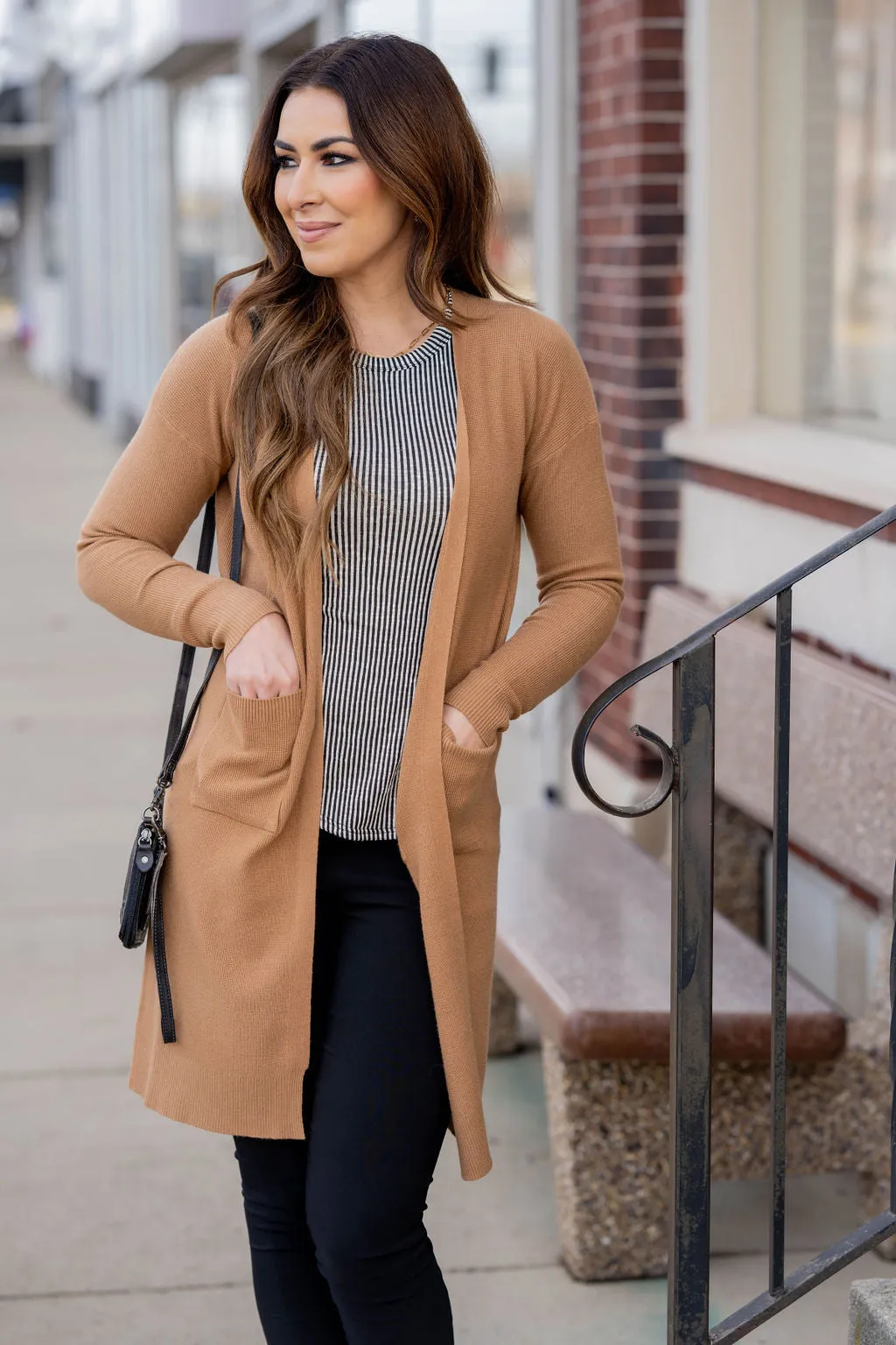 Waffled Two Pocket Tunic Cardigan