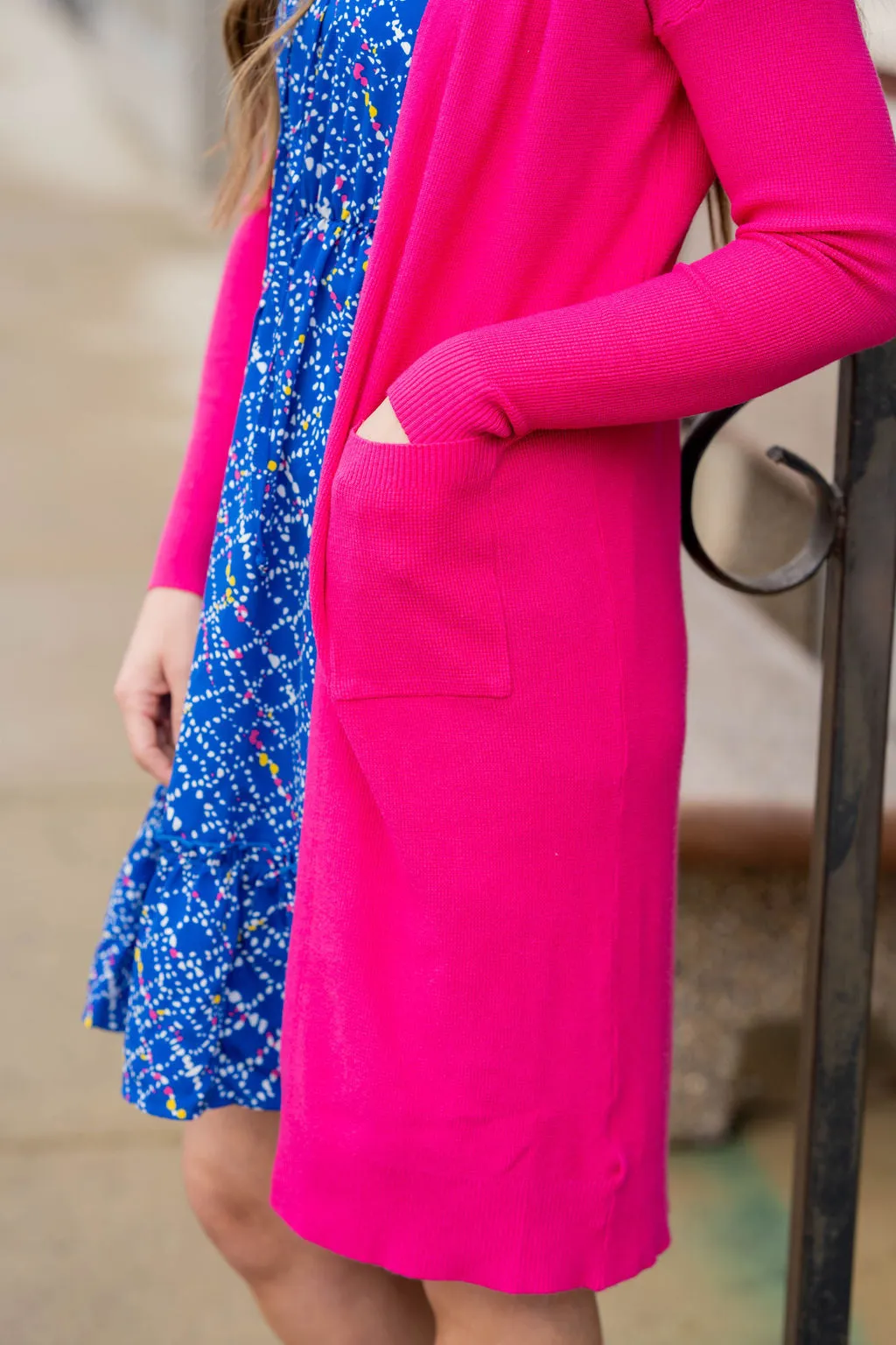 Waffled Two Pocket Tunic Cardigan