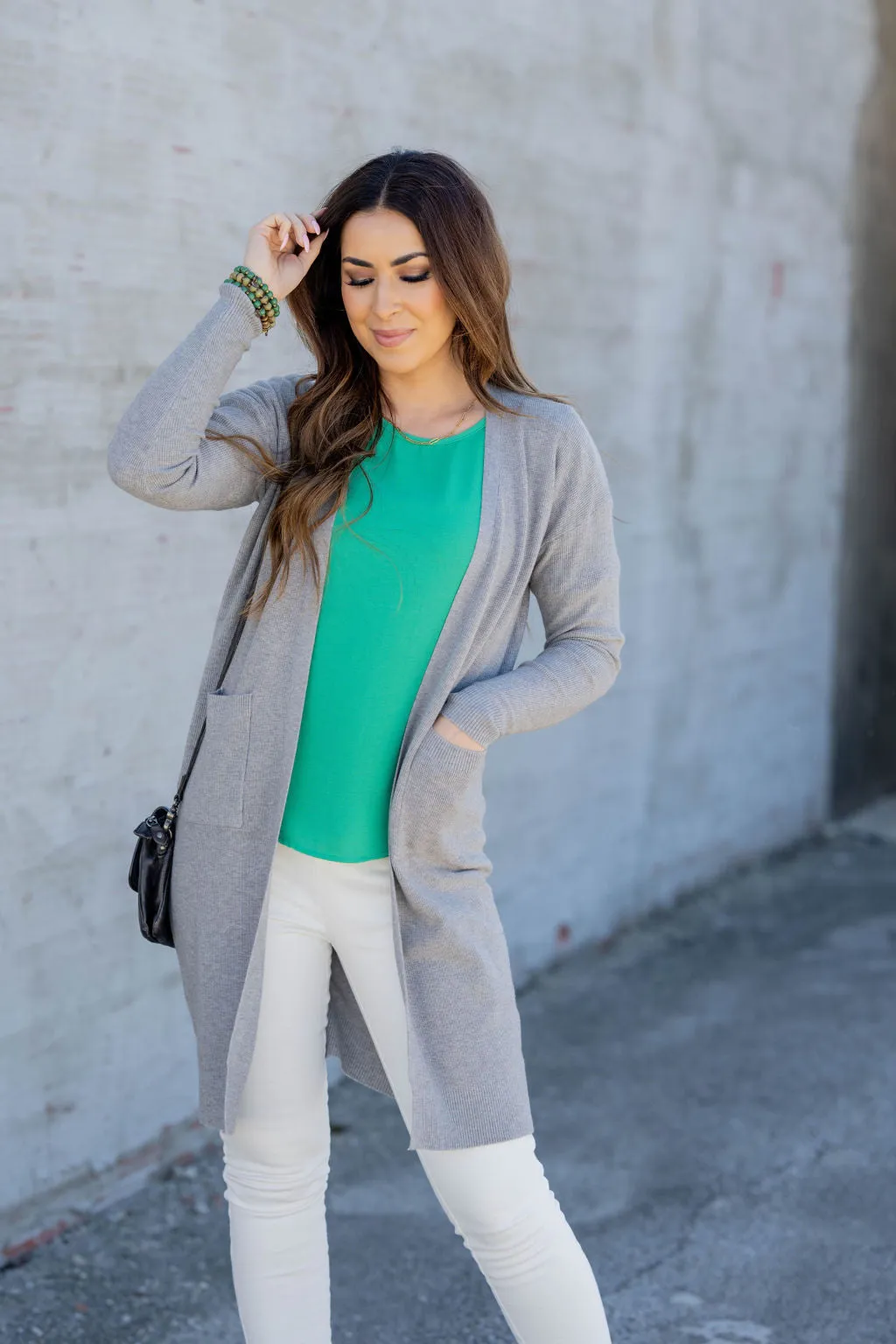 Waffled Two Pocket Tunic Cardigan