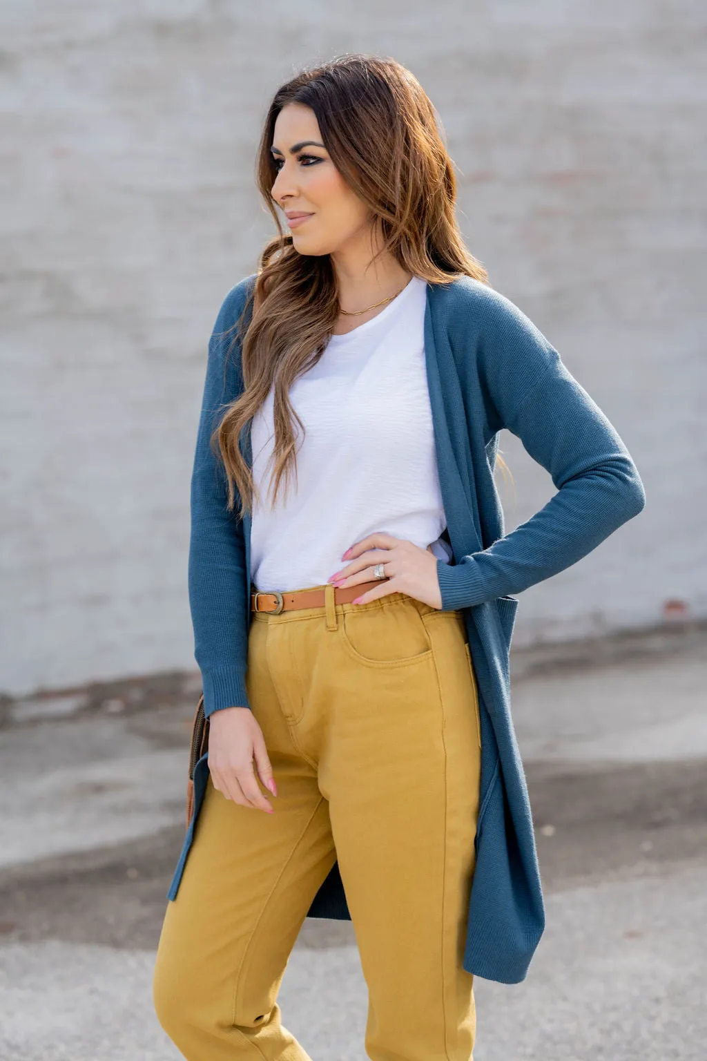 Waffled Two Pocket Tunic Cardigan