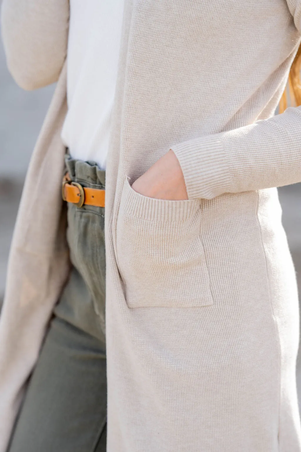 Waffled Two Pocket Tunic Cardigan
