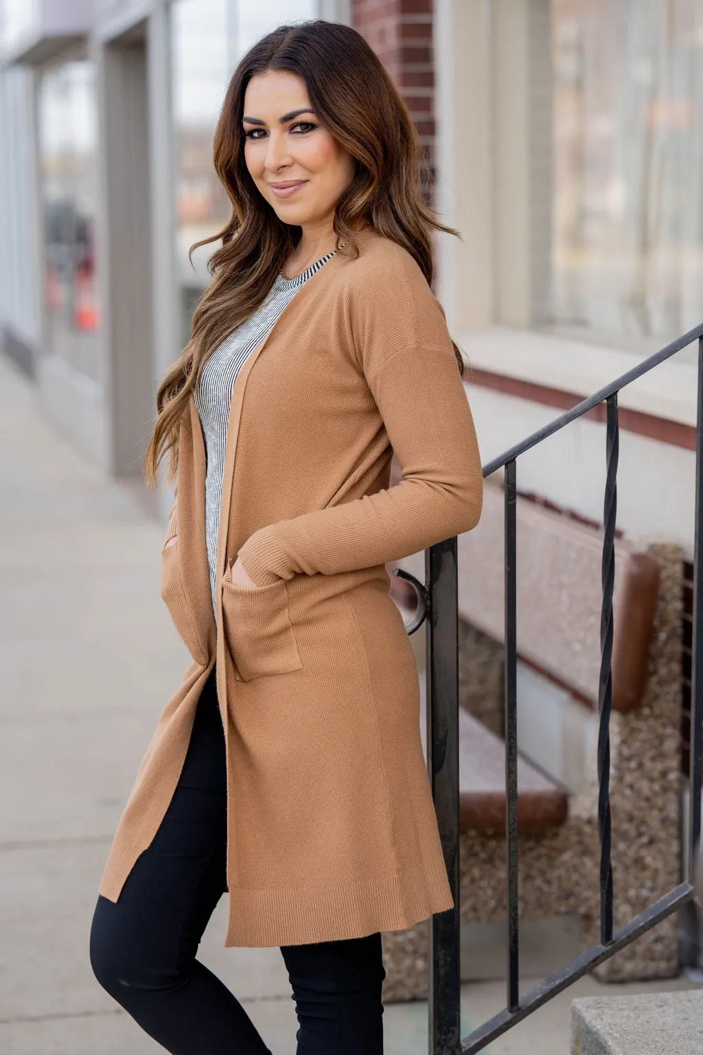 Waffled Two Pocket Tunic Cardigan