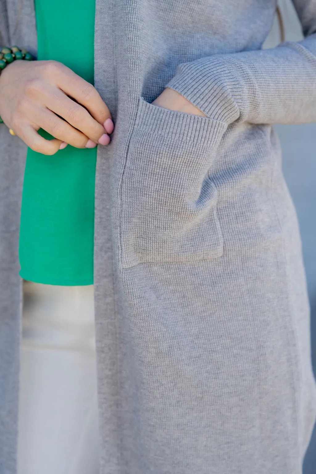 Waffled Two Pocket Tunic Cardigan