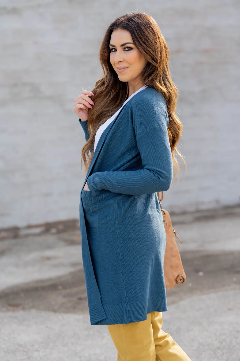 Waffled Two Pocket Tunic Cardigan
