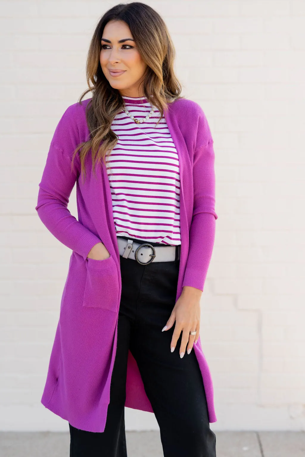 Waffled Two Pocket Tunic Cardigan