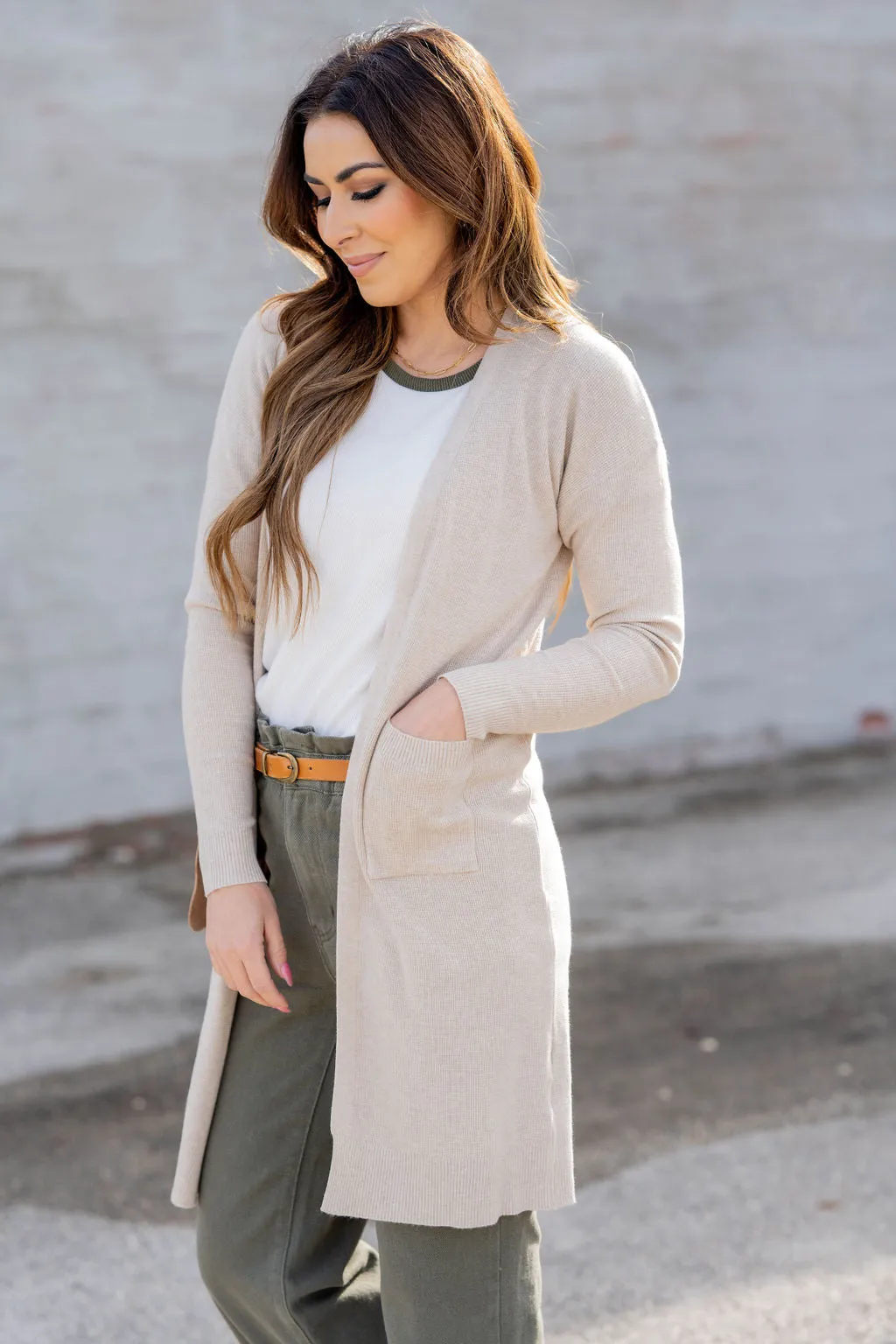 Waffled Two Pocket Tunic Cardigan