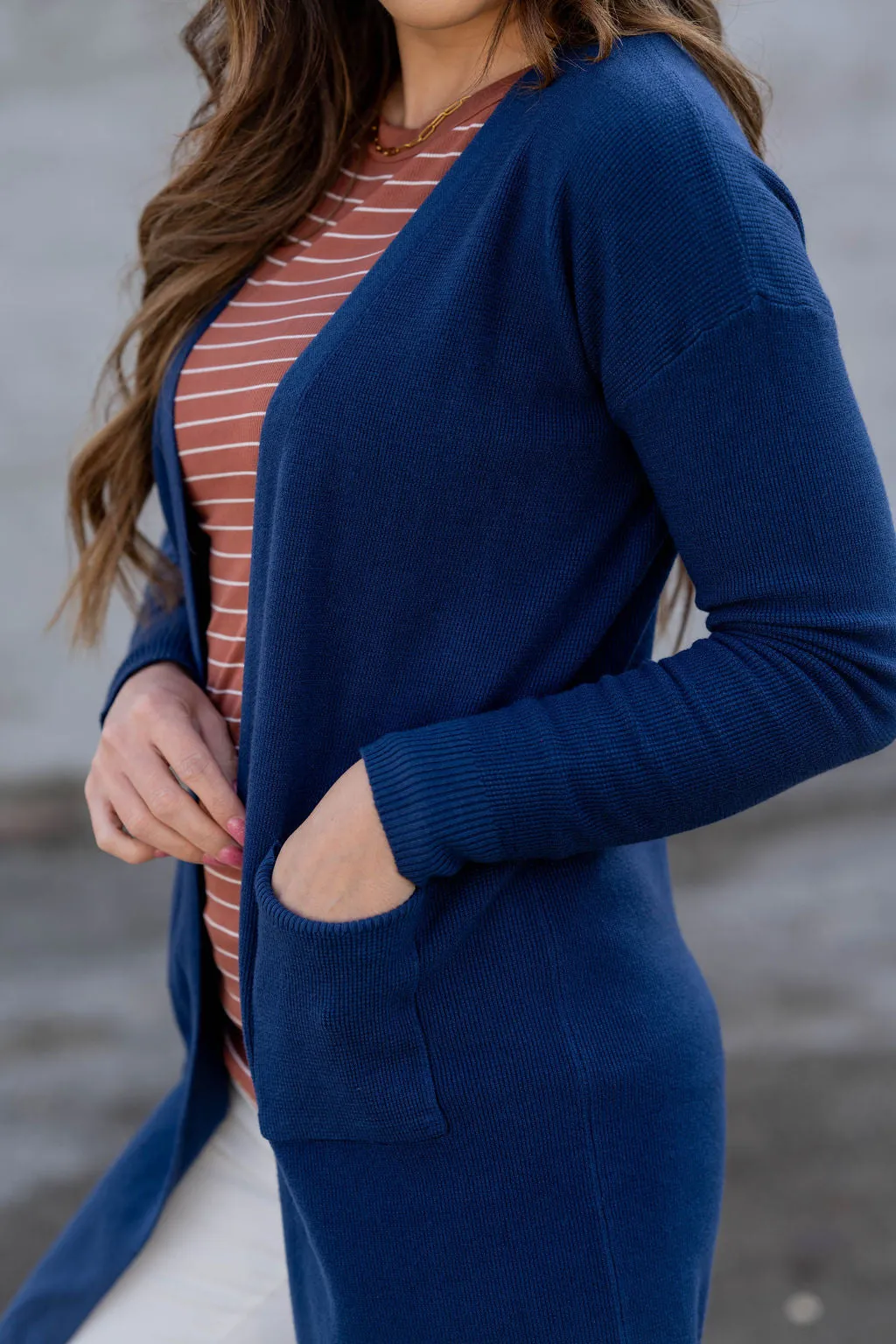 Waffled Two Pocket Tunic Cardigan