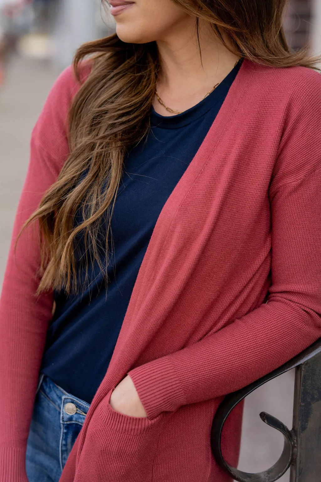 Waffled Two Pocket Tunic Cardigan