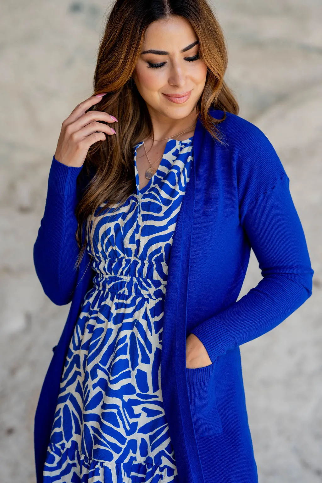 Waffled Two Pocket Tunic Cardigan