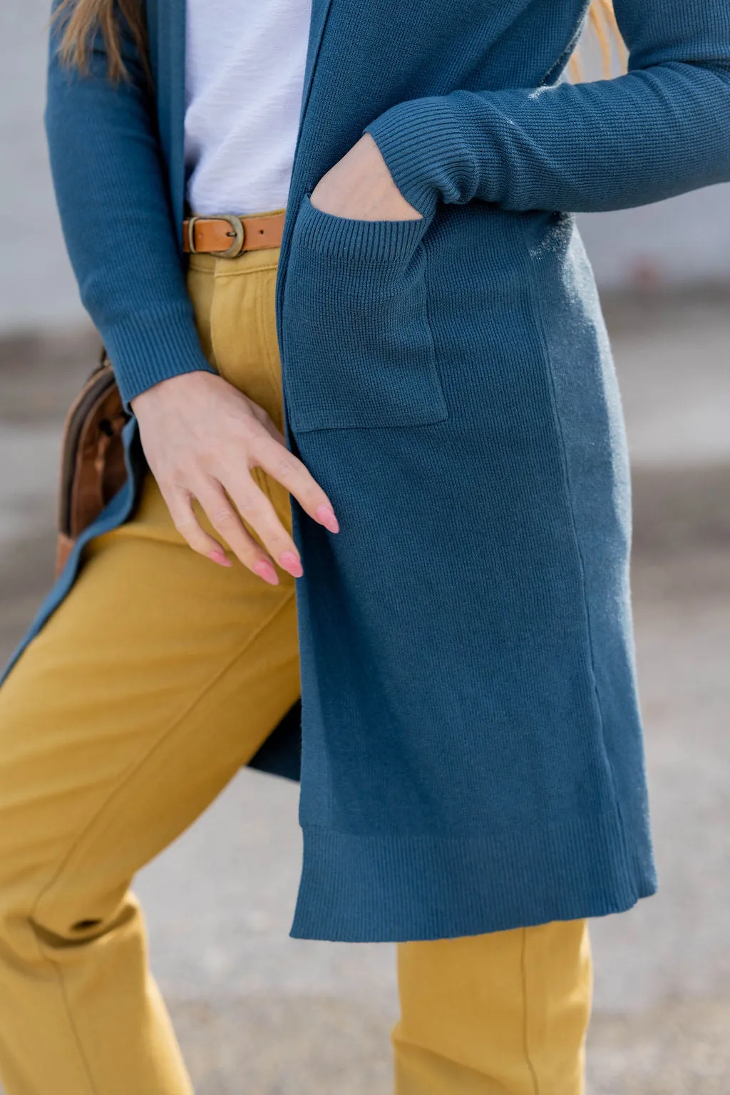 Waffled Two Pocket Tunic Cardigan